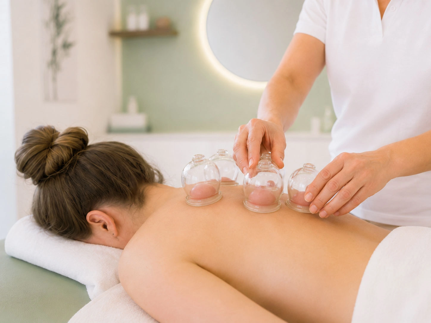 Gläser werden zur Schröpftherapie angesetzt im Akupunktur Zentrum Uster